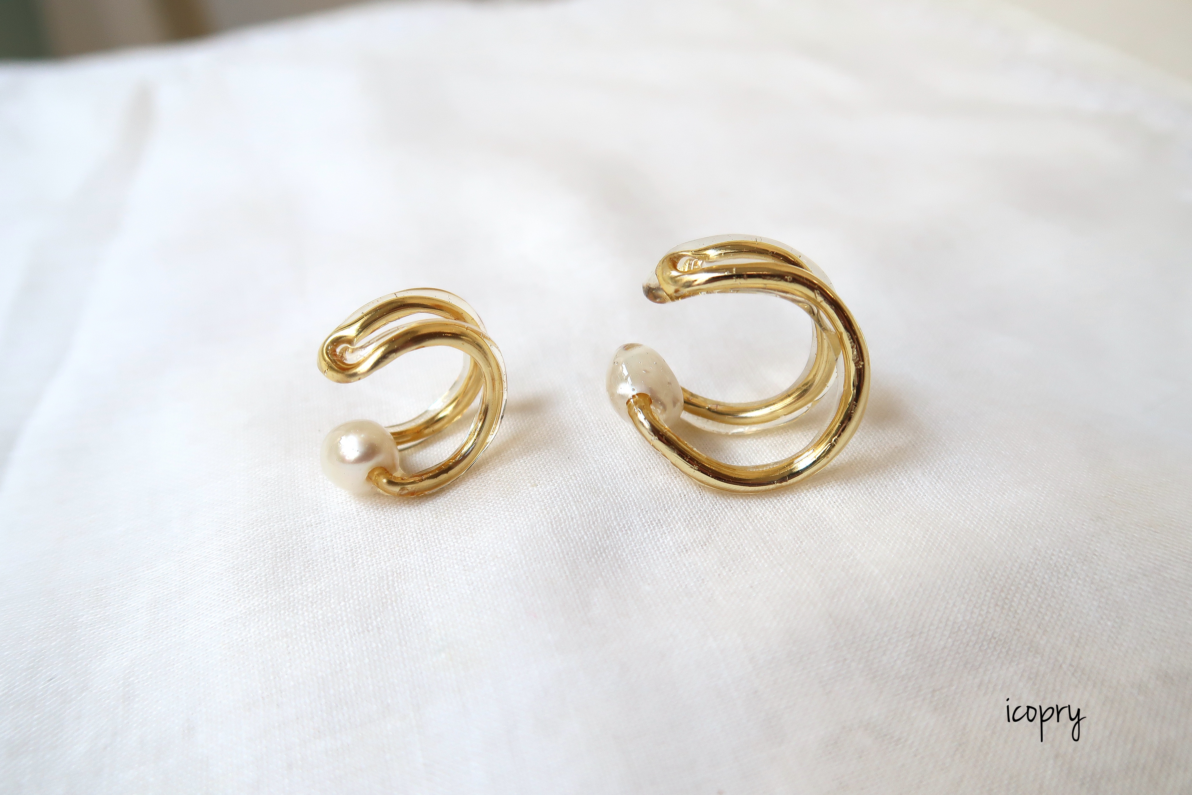 - ear cuff - W ring  淡水パールのイヤーカフ